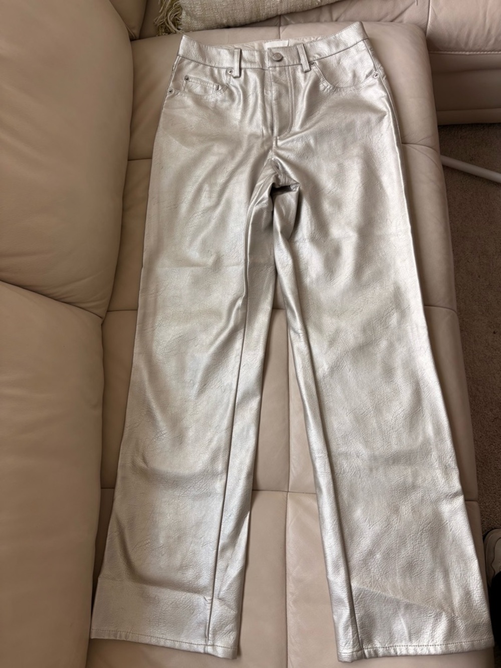 H&M Metallic Silver Straight-Leg Jeans (Bodysuit sell separately)